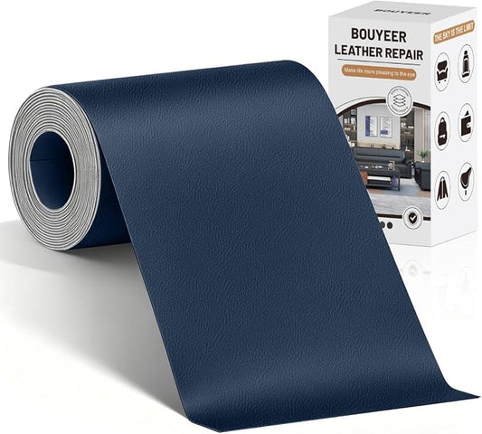 BOUYEER Leather Repair Patch Tape Kit,Self Adhesive Leather Repair for Sofa，Car Seat,Office Chair,Furniture,Jacket,Waterproof Strong Adhesive Vinyl Repair Kit. 4 in x 79 in,Fine Grained Navy Blue