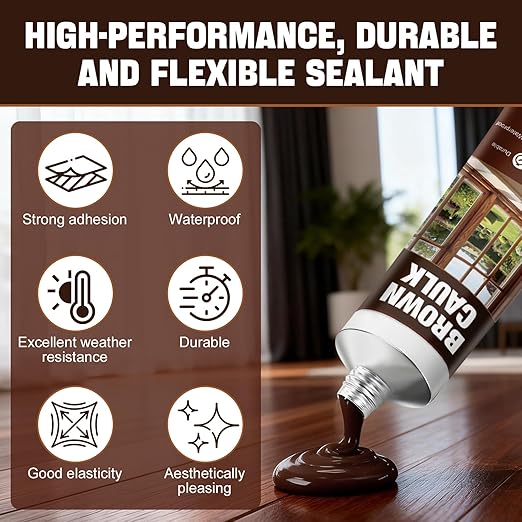 Brown Silicone Caulk, Brown Caulking for Wood Waterproof Durable Strong Elastic Excellent Sealing Ability for Doors Windows Walls Furniture, 100ml