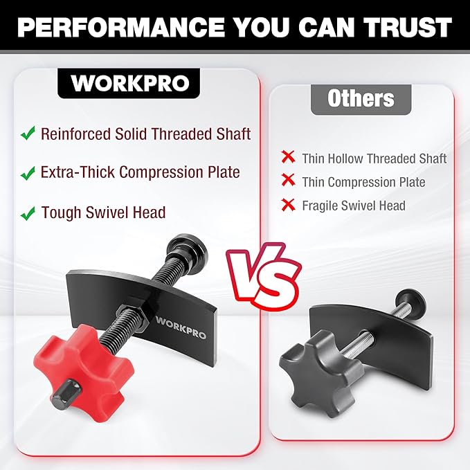 WORKPRO Heavy Duty Disc Brake Pad Spreader, Brake Caliper Compression Tool for Compressing Inner Pad with 2PCS Hangers, 360 Degree Swivel Joint Brake Piston Compressor Tool for Cars & Light Trucks