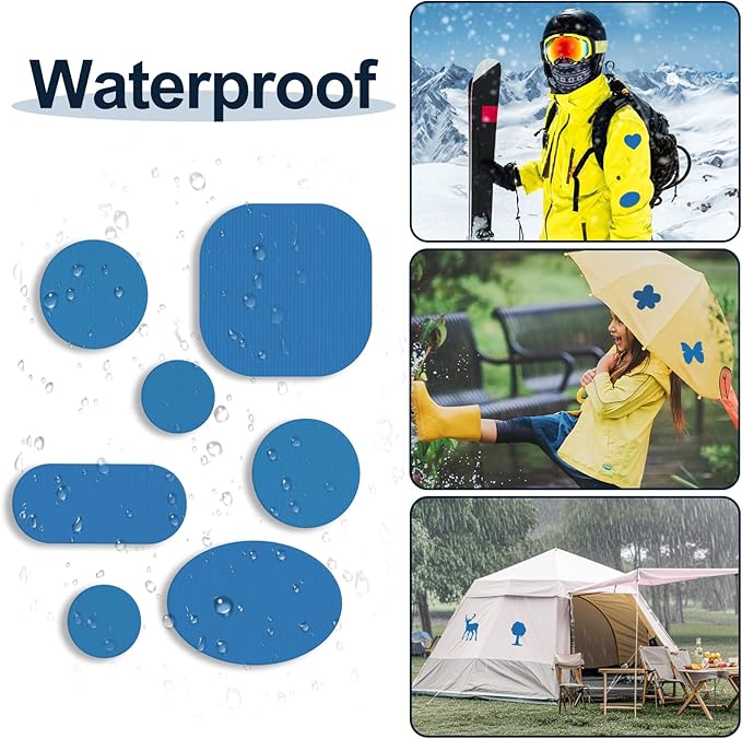 Self-Adhesive Nylon Patches Tent Repair Kit – Outdoor Gear Tenacious Repair Tape, Waterproof Fabric Patches for Clothes, Tent, Down Jacket, Backpack (45pcs, Sky Blue