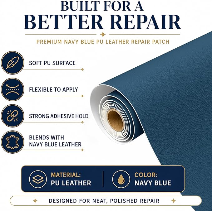 Leather Repair Patch for Couches Self-Adhesive Leather Repair Tape kit for Furniture Sofa Vinyl Car Seats Couch Chairs Shoes Down Jackets (Blue, 3.9X79 inch)