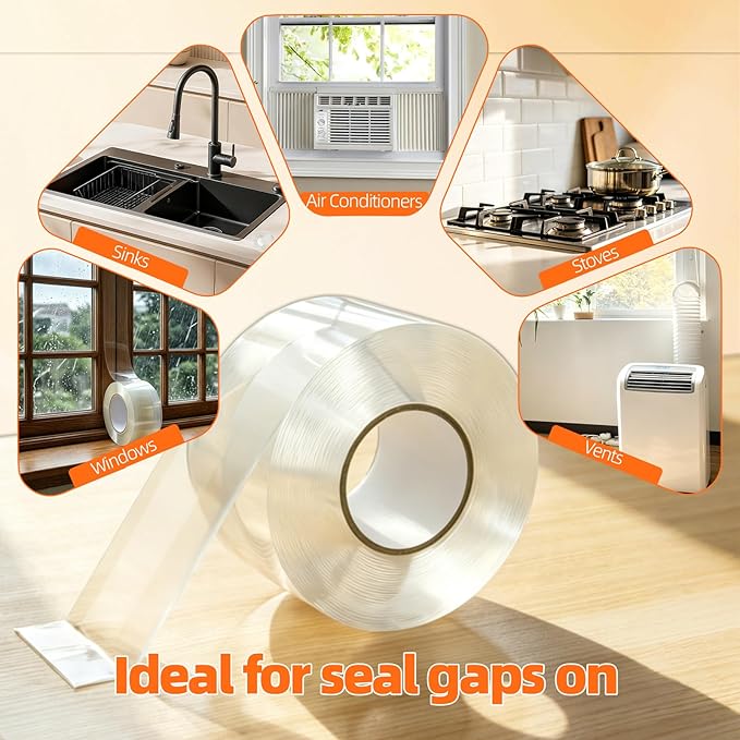 Transparent Window Weather Sealing Tape,20 Mil Thick Window Insulation Tape for Summer & Winter,No Residue Removable Adhesive Waterproof for Door & Window Gaps,AC Units Seal(2 Inch x 33 FT)