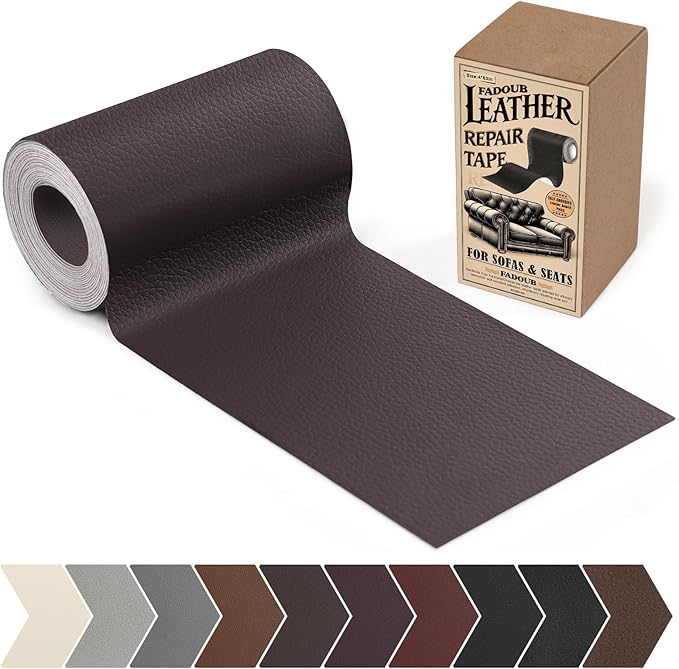 Fadoub Leather Repair Patch, 4 x 63In Self Adhesive Leather Repair Tape for Furniture, Vinyl Repair Tape for Repairing Vinyl, Couch, Sofa, Car Seats, Car Interior (Dark Brown)