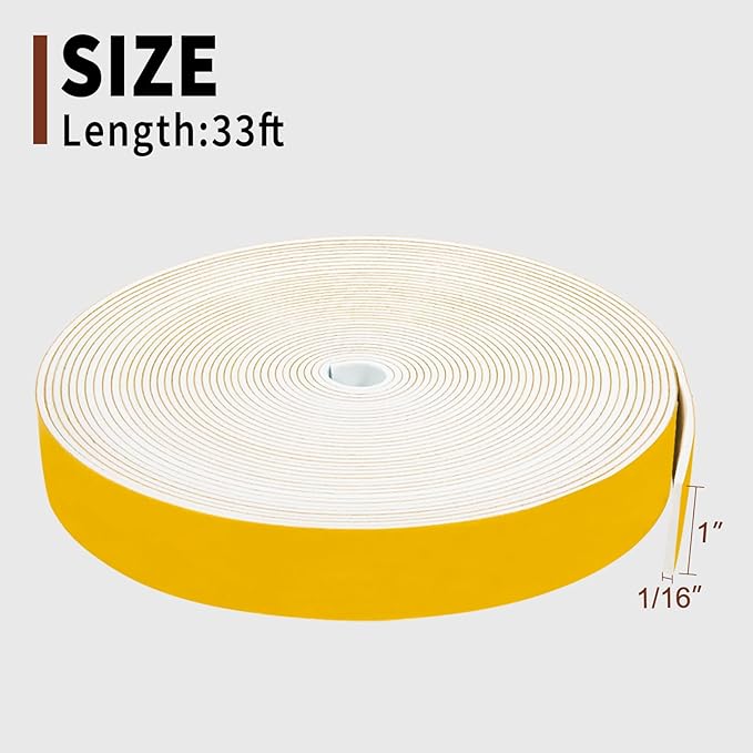 Yotache White Foam Strips Adhesive 1" x1/16, Close Cell Foam Rubber Weather Stripping Tape Seal for Doors Insulation, Total 33 Feet Long