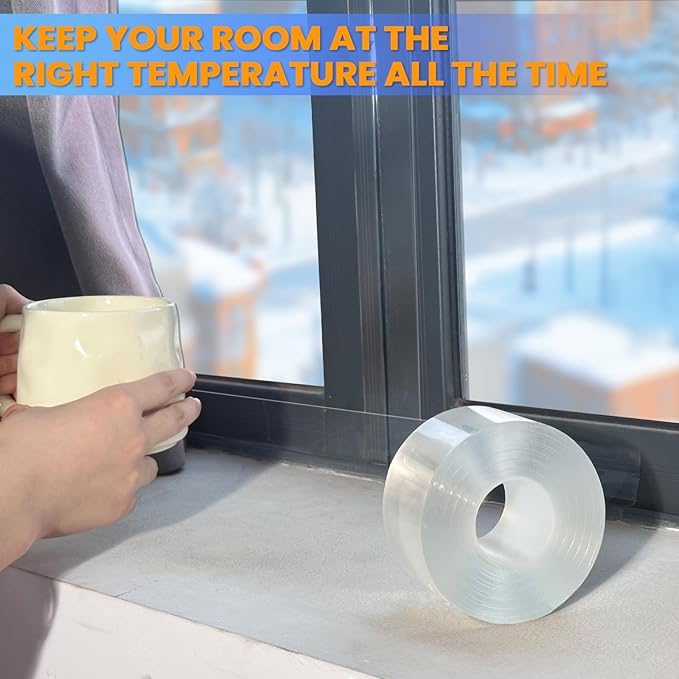 Transparent Window Weather Sealing Tape 2 Inch x 33 FT Clear Window Insulation Sealing Tape No Residue Sealing Film Tape