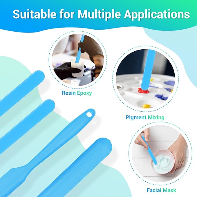 Gartful Silicone Stir Sticks Kit for Epoxy, 2pcs Spatula Scraper, 2pcs Large Silicone Resin Stirring Sticks, Reusable DIY Craft Tool for Mixing Resin, Paint, Waxing, Liquid, Set of 4, Blue
