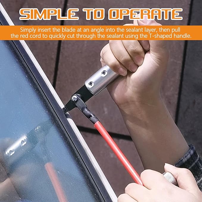 Windshield Removal Tool, Car Window Removal Tool with T-Handle, Professional Automotive Glass Remover Blade, Windscreen Knife Cutter, Car Accessories for Window Replacement & Repair