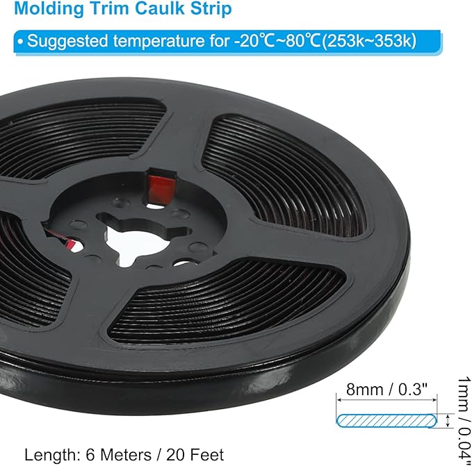PATIKIL Caulking Trim Strip, 20 Ft Corner Peel and Stick Wall Molding Edging Waterproof Self-Adhesive Trim Caulk Strip for Ceiling Countertop Toilet Tile Tub, Black