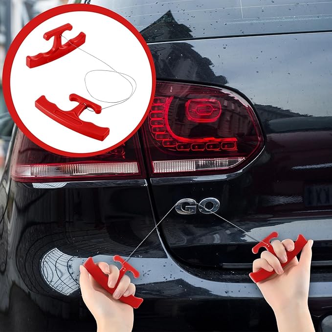 Therwen Car Emblem Removal Tool Wrap Tools Plate Line Badge Remover Car Surface Emblem Removal Kit with Extra 5M PE Cables for Vehicle Window Film Installation (Red)
