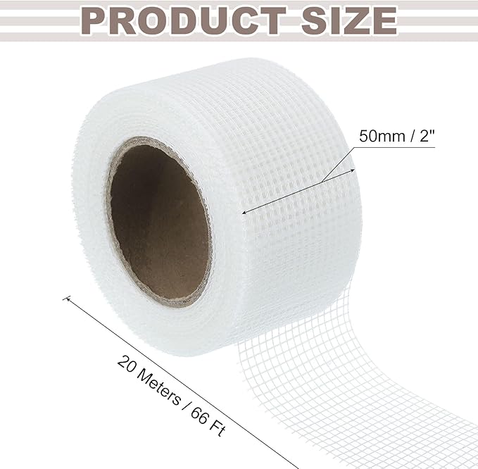 uxcell Drywall Joint Tape, 2" x 66Ft Self-Adhesive Fiberglass Cement Board Mesh Tape, Crack Patch Fabric for Wall Sheetrock Ceiling Crack Repairing Strengthening, White