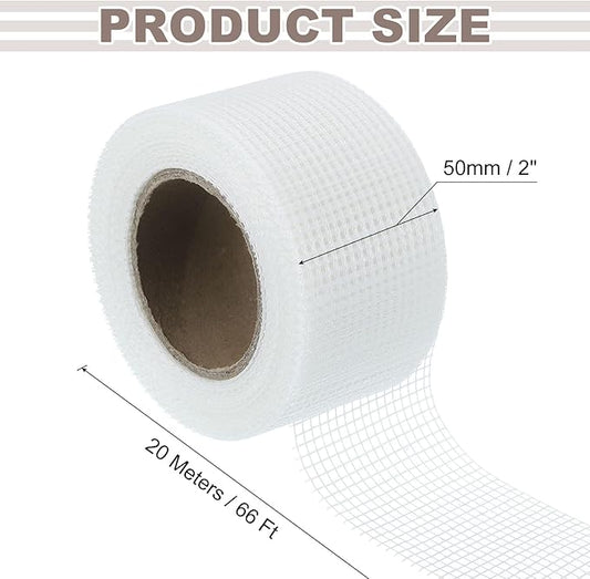 uxcell Drywall Joint Tape, 2" x 66Ft Self-Adhesive Fiberglass Cement Board Mesh Tape, Crack Patch Fabric for Wall Sheetrock Ceiling Crack Repairing Strengthening, White