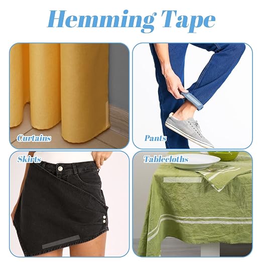 Grevosea Fabric Double-Sided Tape - Strong Adhesive Cloth Leather Tape No Sewing or Ironing Required, Hem Tapes for Quick Clothing Repairs DIY Crafts and Fabric Bonding 1/2inch Wide 197FT Long