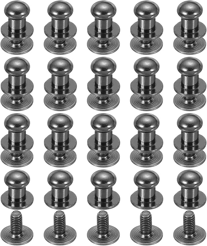 PATIKIL 6 mm Leather Rivets, 20 Sets Ball Head Stud Screw Back Round Head Button Chicago Screw Nipple Stud Rivet for Leather DIY Craft Handbag Belt Repairs, Black
