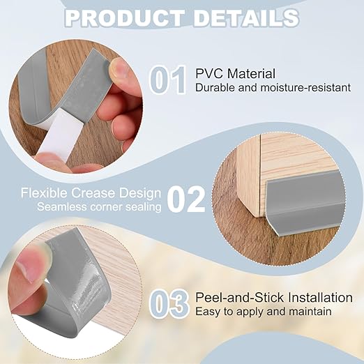 PATIKIL 1" x 6.6 ft Caulk Tape, Caulk Strips PVC Self Adhesive Caulking Tape Waterproof Edge Protectors for Bathroom Accessories Kitchen Countertop, Grey