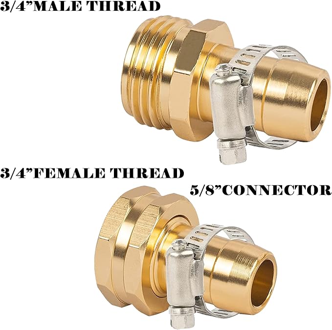 LIULO TOOL Garden Hose Repair Connector with Clamps, Fit for 3/4" or 5/8" Aluminum Garden Hose Fitting, Male and Female Hose Fittings, 3 Sets