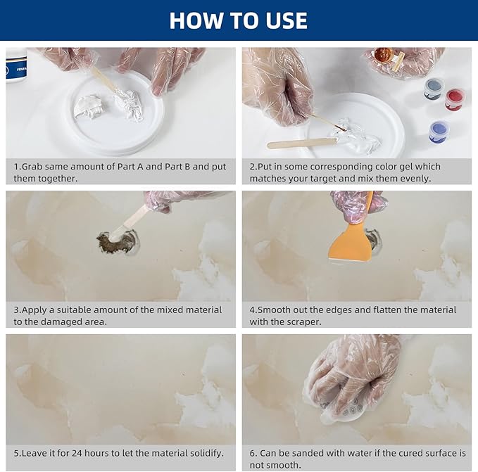 FENFANDAS Tile and Granite Repair Kit, Marble Porcelain Stone and Quartz Countertops Repair Kit for Chips Dents Cracks Holes Scratch, Fix Chipped Edges Corners, Reattaches Missing Pieces