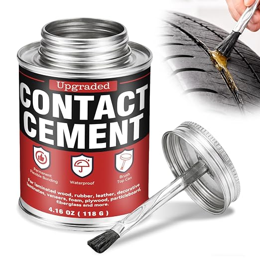 Contact Cement with Brush, Heavy Duty Neoprene Contact Adhesive, Flexible, Strong Bonding, Waterproof Glue for Wood, Leather, Rubber, Laminate & Upholstery – Easy to Use for DIY & Repair (4.16 oz)