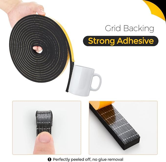 10 Feet Weather Stripping Door Seal, 3" Wide X 1/4" Thick Door Seal Strip High Density Foam Tape Adhesive Strip for Door Soundproofing,Window Insulation (3" x 1/4" x 10FT, Black)
