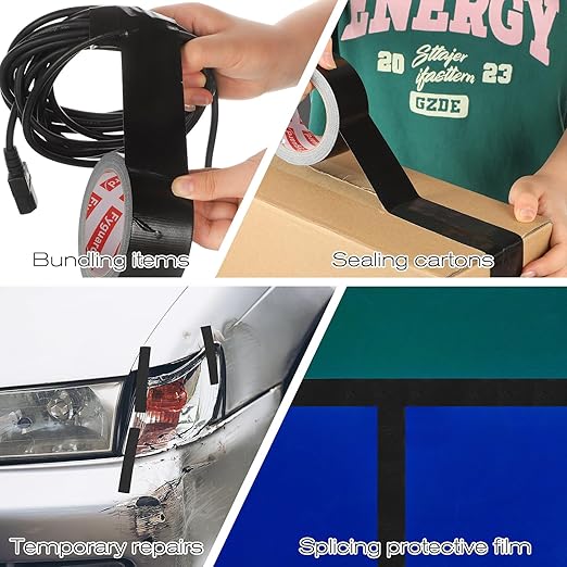 3 Pack Black Duct Tape 1.89 Inch x 60 Yard Total Heavy Duty 8.27Mil Waterproof All Weather, Hand Tearable Duct Tape for Indoor Outdoor Emergency Repairs Duct Sealing Wire Bundling Fixation DIY