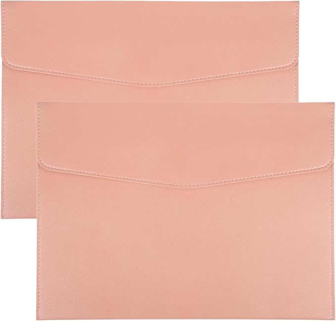 PATIKIL 2Pcs PU Leather A4 File Folder, Document Holder Envelope Waterproof Napa Texture Filing Organizer Portfolio Folder Case with Magnetic Snap Closure for Home Office, Pink