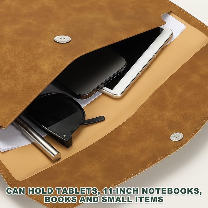 PATIKIL PU Leather A4 File Folder, 2Pcs Document Holder Filing Organizer Portfolio Envelope Folder Case with Snap Closure for Letter Receipt, Brown
