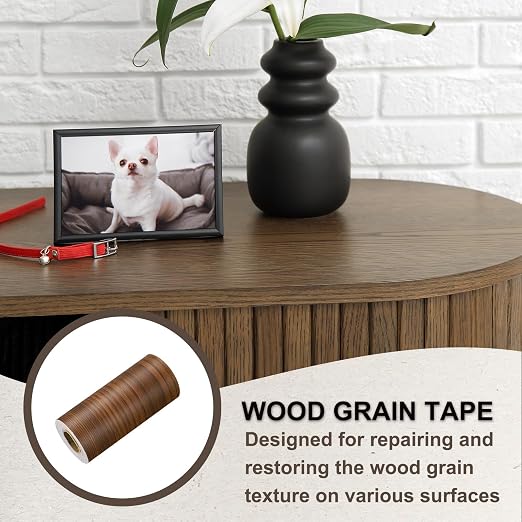 PATIKIL Wood Grain Tape 4.7" x 32 ft, Self-Adhesive Wood Texture Repair Tape Realistic Wooden Effect Patch for Furniture Cabinets Floor Walls, Teak