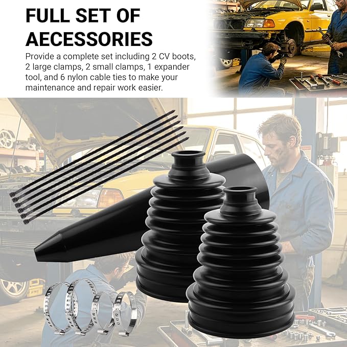 2PCS CV Boot Repair Kit with 4 Stainless Steel Clamps, 6 Cable Ties, Expander Tool and gloves, Universal Silicone CV Joint Boot, Fits Waterproof Dustproof Protection Axle for Most Cars/Trucks/SUVs
