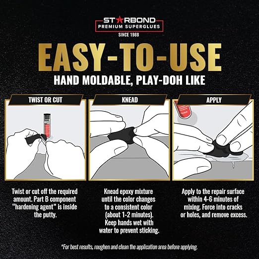 STARBOND Epoxy Putty Stick Bundle High-Temperature Resistance (White), General Purpose (Black), Best for Woodworking, Home, Plumbing, and Industrial Repairs, 2 oz