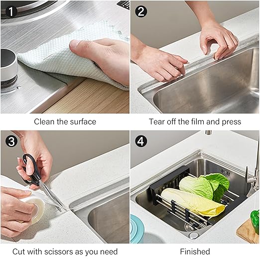 3 Rolls 1.5 Inch Caulk Tape Self Adhesive Toilet Caulking Strip Bathroom Sealing Caulk Strip Peel and Stick Bathtub Caulking Tape, 10.5 Feet Each Roll (Clear)