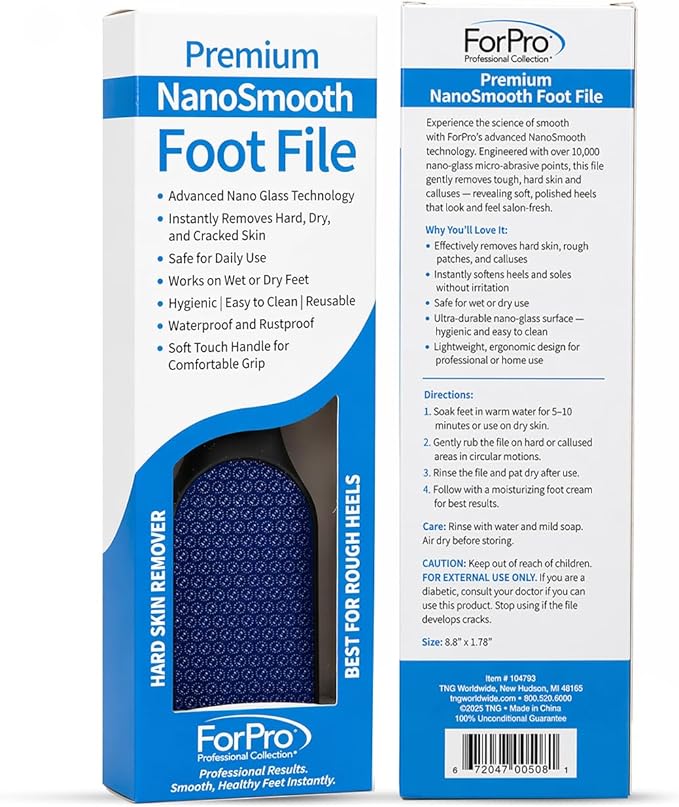 ForPro Nano Glass Foot File Callus Remover, Double-Sided Foot Scrubber for Cracked Heels & Dead Skin, Professional Pedicure Tool for Wet/Dry Use, Ergonomic Handle, Hygienic & Long Lasting