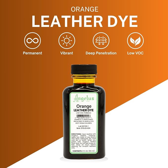 Angelus Leather Dye - Flexible Leather Dye for Shoes, Boots, Bags, Crafts, Furniture, & More 3oz, Dauber Included (Orange)