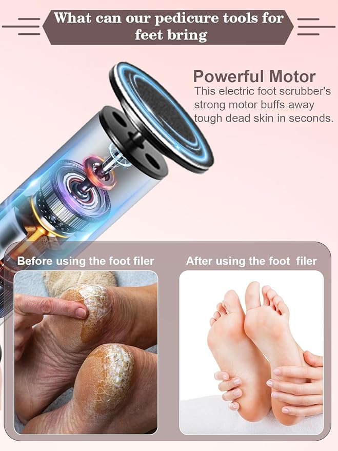 FSA&HSA Electric Foot Callus Removers, Portable Electronic Foot File Pedicure Tools, Electric Callus Remover Kit, Professional Pedi Feet Care Perfect for Dead, Hard Cracked Dry Skin Ideal Gift