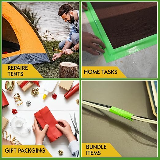 3 Rolls Green Duct Tape, Heavy Duty Strong Industrial Colored Duct Tape 9mil x 2inch x 25yds Flexible, No Residue, Waterproof and Tear by Hand, Multi-Use for Indoor & Outdoor Repairs