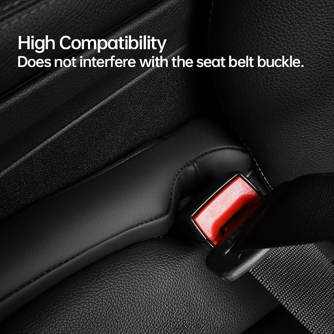 2Pack Leather Car Seat Gap Filler Anti-Drop Console Organizer, Scratch-Resistant Waterproof Easy to Clean, Fits 90% Vehicles Without Blocking Seat Movement (Black&Red)