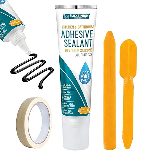 Silicone Sealant – 100% Waterproof, Flexible & Shrink Proof Caulk for Bathroom, Kitchen, Windows, Automotive - Strong Adhesion Sealant for Cracks, Gaps, Leaks 150ML/5Oz (Black)