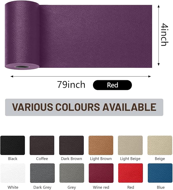 BOUYEER Leather Repair Patch Tape Kit,Self Adhesive Leather Repair for Sofa，Car Seat,Office Chair,Furniture,Jacket,Waterproof Strong Adhesive Vinyl Repair Kit. 4 in x 79 in,Purple