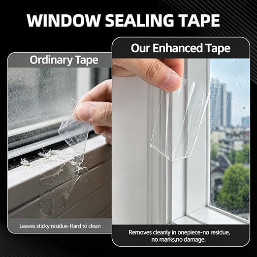 Transparent Window Seal Tape 33FT, Clear Caulk Tape Self Adhesive Waterproof, No-Residue Weather Stripping Kitchen and Wall Sealing Tape, Bathroom Sealant Strip for Toilet, Bath Tub, Sink, Shower