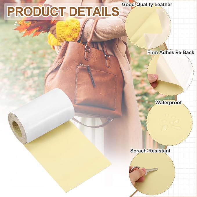 MECCANIXITY Leather Repair Patch 3"x60" Self-Adhesive Leather Vinyl Repair Tape Kit for Furniture Couches Sofa Chair Car Boat Seats Jackets, Beige