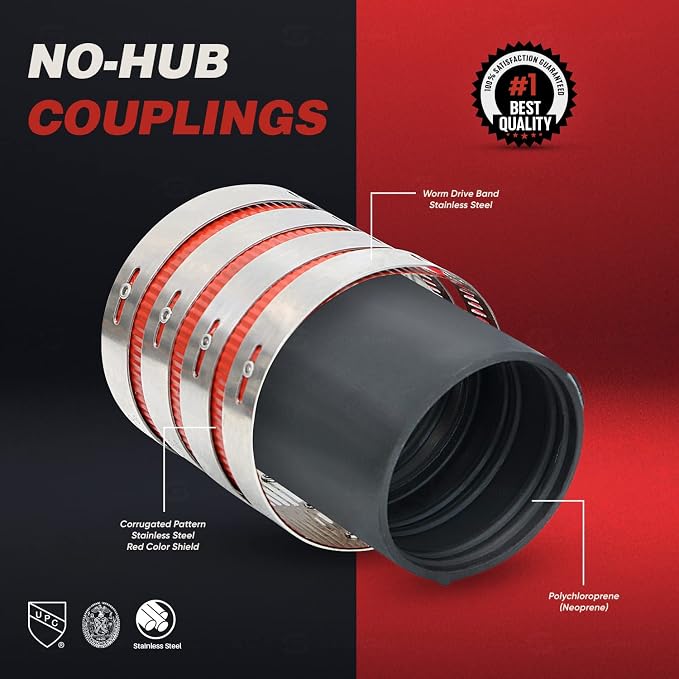 Supply Giant 3732CS No- No-Hub Coupling Heavy Duty Colored Shield, 10 inch, Red