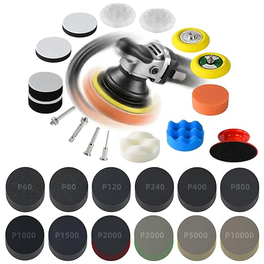 136PCS 3 Inch Wet/Dry Sanding Disc & Polishing Kit, 60-10000 Grit Silicon Carbide Hook & Loop Pads with Hand Pad for Drill or Manual Use, Headlight Restoration, Wood, Metal, Glass & Resin