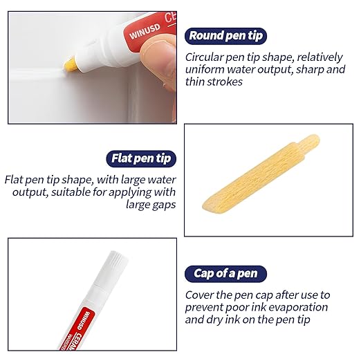 Grout Pen White | Waterproof Tile Grout Marker Repair Kit for Kitchen & Bathroom | Touch Up Paint | Bright White Grout Colorant - Fast Drying, Covers Stained Grout Lines on Floor, Shower Tiles(2Pcs)