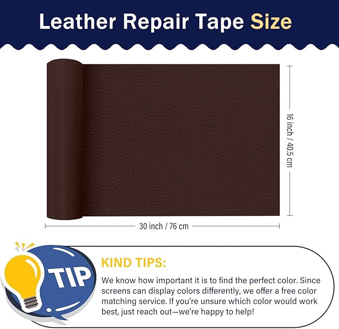 Zenyao Leather Repair Patch Tape - Self Adhesive Leather Repair Kit for Car Seat Furniture, Heavy Duty Vinyl Repair Patch for Couch Sofa, Waterproof Fix for Tears, 16x30 Inch Roll, Brown Burgundy