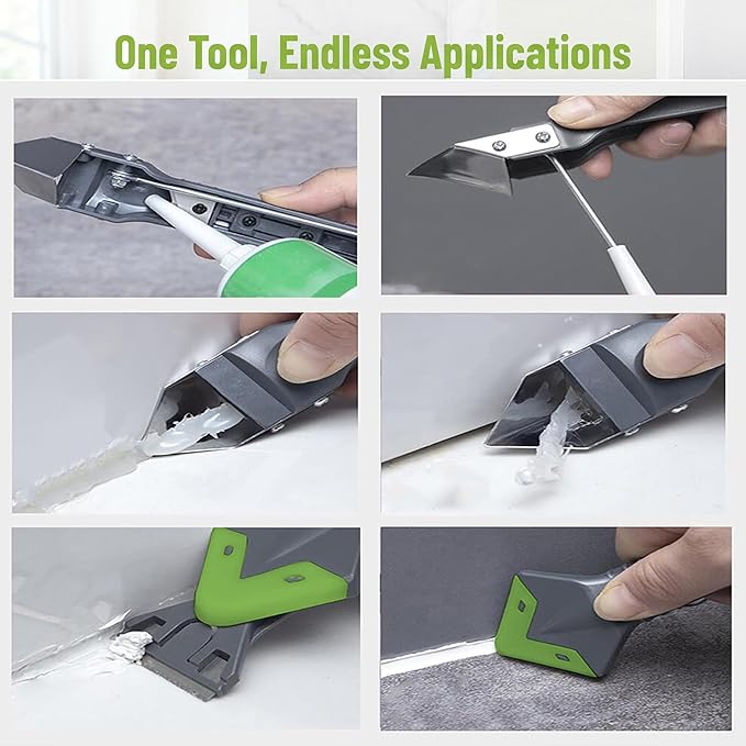 9 in 1caulk smoothingand Grouting Tool, silicone remover，Sealant Trimming and Removal Tool with Grout Squeegee for Bathrooms, Windows, Doors, Kitche
