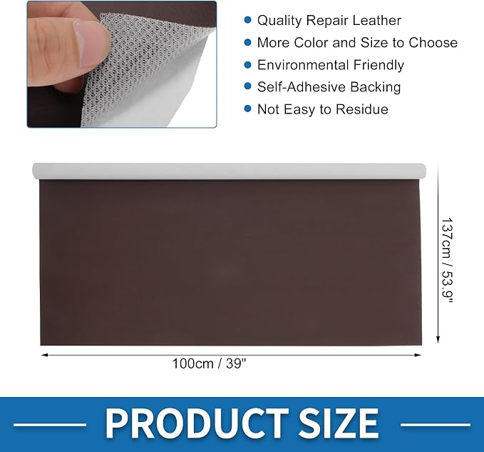 Self Adhesive Leather Repair Patch Strong Stickiness 39"x53.9" Leather Repair Tape PVC Faux Leather Deep Brown 1 Pcs