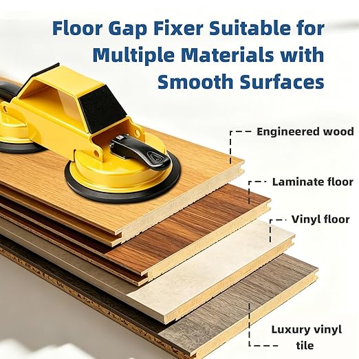 Floor Gap Fixer Tool Enhanced Suction Cup 45°Striking Surface Floor Laminate Flooring Tools with Suction Cup and Mallets and 6pcs Sticky Pads Slot Cutter for Vinyl Flooring Repair Tool (Yellow)