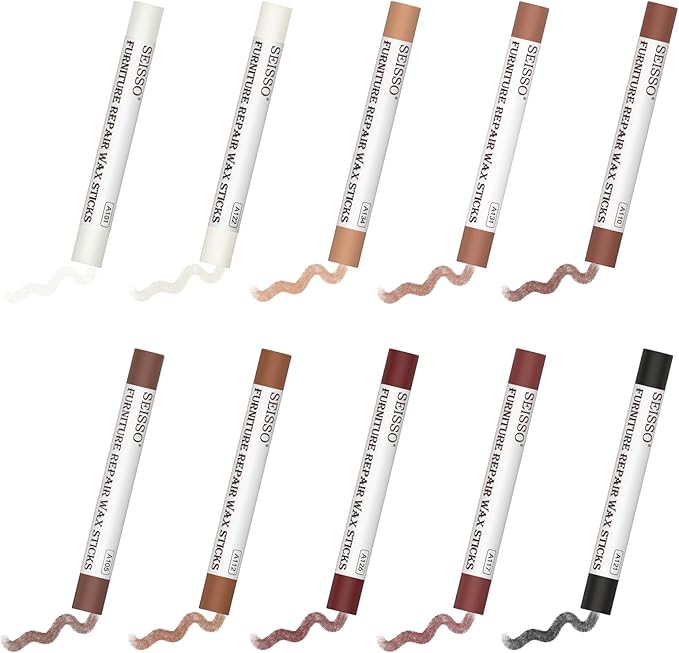 SEISSO Wood Filler Sticks, Furniture Wax Crayons for Scratches, 10 PCS Wood Floor Repair Wax Filler Sticks, Touch Up Wax Sticks Repair Kit for Scratches, Holes, Floor, Laminate, Carpenters, Cabinets