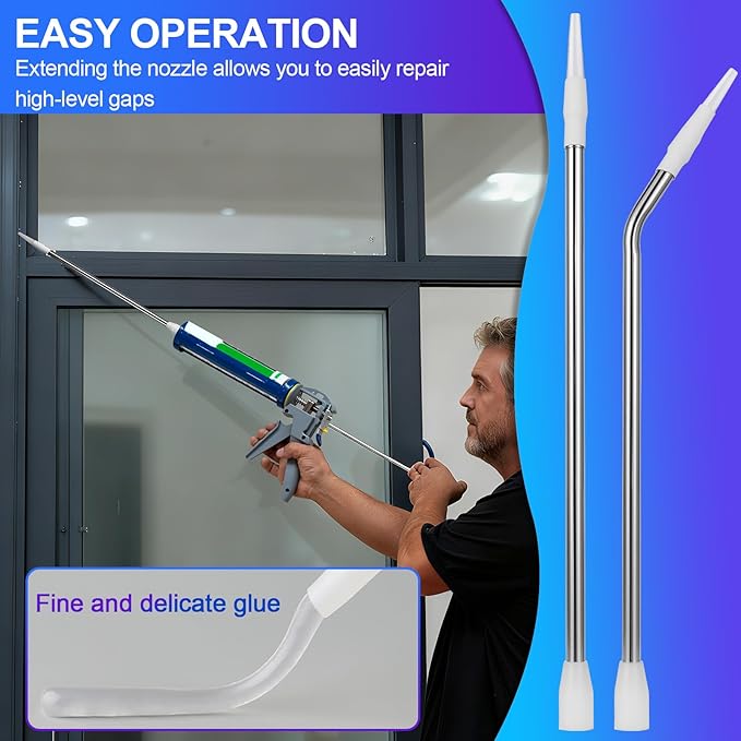 Professional Caulking Gun Nozzle Extensions, Stainless Steel, Straight and Curved Tips, 14.57 in, 2-Piece Set for Sealant Application，DIY pure handmade