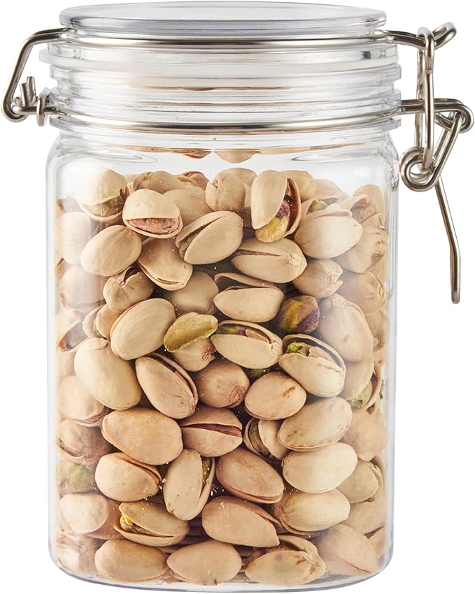 Restaurantware-Met Lux 29 Ounce Hinged Food Storage Jars, 2 Airtight Jars With Lids - Rubber Gasket, Wide Mouth, Clear Plastic Square Canisters, For Kitchen And Pantry Storage Of Bulk Dry Food