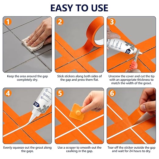 Tile Grout Repair Kit, 4 Pack Fast Drying Grout Filler for Shower, Bathroom & Kitchen, Waterproof Tile Grout Paint, Grout Sealer Restores and Renews Tile Gaps, Joints, Lines (White, 4.8oz / 136g Each)