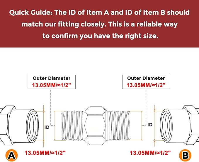 Pack of 5, 1/4" MNPT to 1/4" MNPT Solid Brass Hex Nipple Hose Connectors, Male Pipe Adapter for Pipe Leak Repair, Bathroom Remodeling, Tool Extensions, Compression
